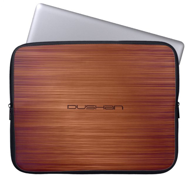 Bruin geborsteld metaal Patroon- Monogram Laptop Sleeve (Voorkant)