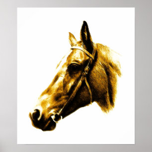 Bruin Geel Paardentekening Kunstwerk Poster