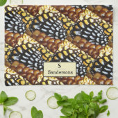 Bruin, geel, zwart Reeve's fazant monogram Theedoek (Gevouwen)