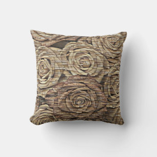 Bruin-gele beige rozen stenen wand moderne tekenin kussen