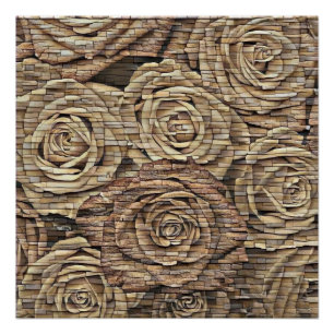 Bruin-gele beige rozen stenen wand moderne tekenin perfect poster
