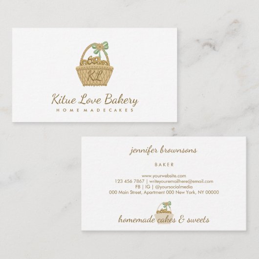 Bruin gele brood Rustic Picnic Bakery Croissant Visitekaartje (Voorkant / Achterkant)