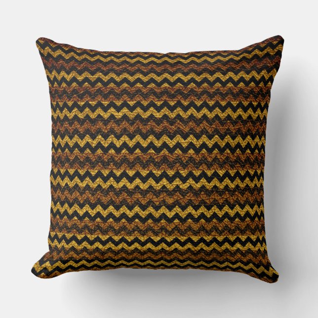 Bruin gele Chevron Stripes Pattern Kussen (Voorkant)