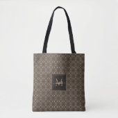 Bruin Geometrisch Batikpatroon Monogram Draagtas (Voorkant)