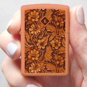 Bruin Gereed bloemenpatroon leer monogram