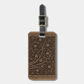Bruin Gereedschap Lederen Art Nouveau Bloemen Bagagelabel (Voorkant verticaal)