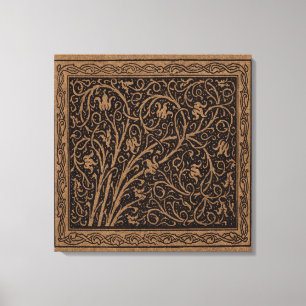 Bruin Gereedschap Lederen Art Nouveau Bloemen Canvas Afdruk