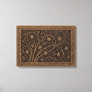 Bruin Gereedschap Lederen Art Nouveau Bloemen Canvas Afdruk