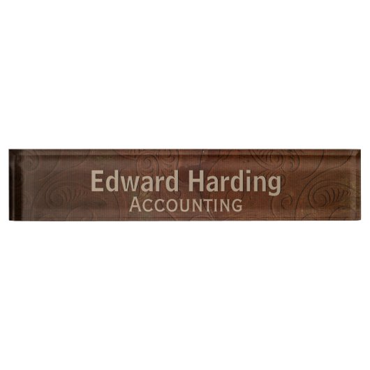 Bruin Gereedschapsleer op zoek naar Custom Desk na Naambordje (Voorkant)