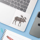 Bruin geruite Moose Sticker (Laptop met iPhone)