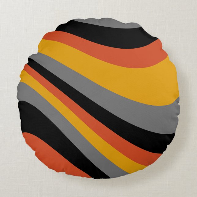 Bruin gestreept Ronde Kussen (Voorkant)