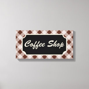 Bruin Gingham Coffee Shop teken Canvas Afdruk