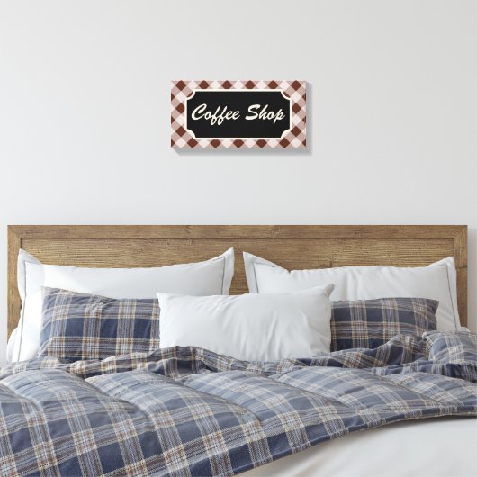 Bruin Gingham Coffee Shop teken Canvas Afdruk (Insitu (Slaapkamer))