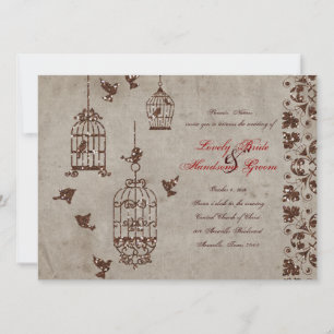 Bruin Glitter Birds Old Paper Weduwen Invitation Kaart