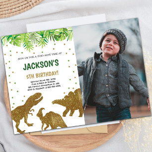 Bruin Glitter Dinosaur Birthday Invitations Kaart