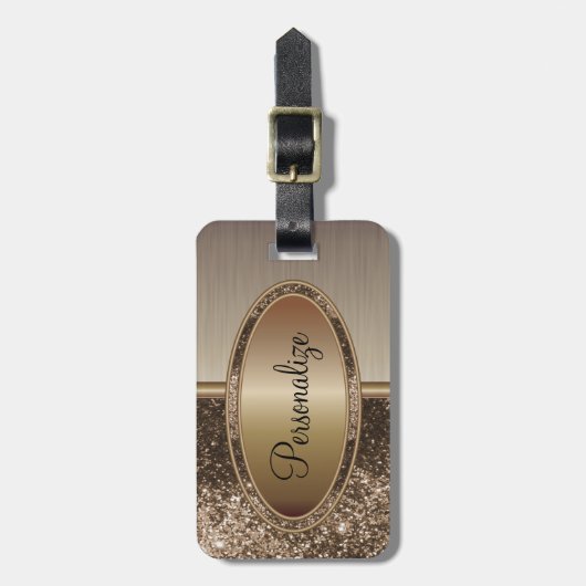Bruin glitter en metalen borstel Bronze afdrukken Bagagelabel (Voorkant verticaal)