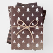 Bruin glitter Modern Festive Tree & Snowflake Inpakpapier Vel (In situ)