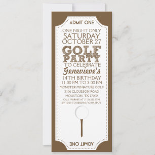Bruin Golf Ticket Golf Birthday Party Invitation Kaart