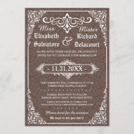 Bruin Gotische Victoriaans Damask Wedding Invites Kaart