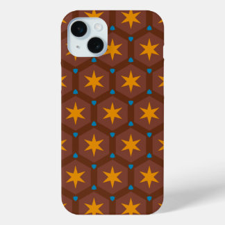 Bruin, goud Blauw Geometrisch Patroon iPhone 15 Mini Hoesje