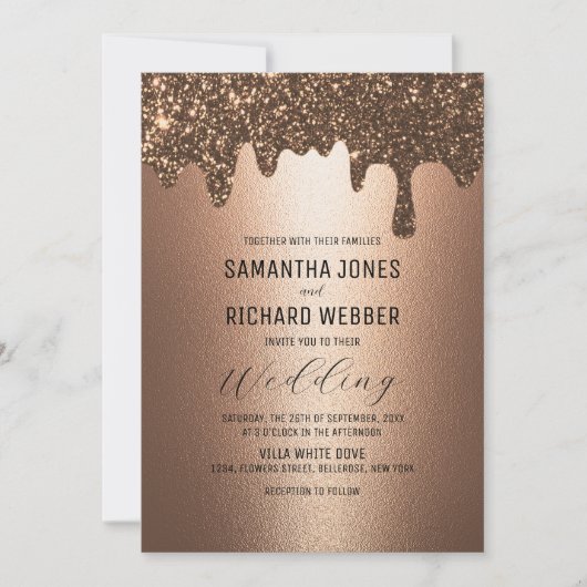 Bruin Goud Dripping Glitter Metallic Shine Bruilof Kaart (Voorkant)