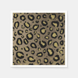 Bruin Goud Glitters & Zwart Luipaard Print Cheeta Servet