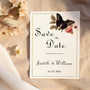  bruin goud roze vlinder Save the Date Kaart