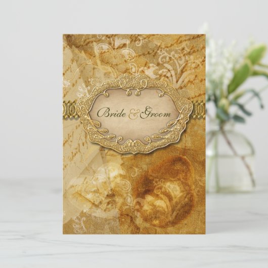 Bruin goud Victoriaans weding Kaart (Staand voorkant)