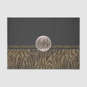 Bruin Goud Zebra Glans Glam Monogram Initiaal Tissuepapier