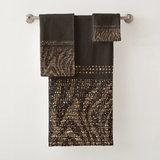 Bruin & Goud Zebra Wild Animal Print Exotic Glam Bad Handdoek (Insitu)