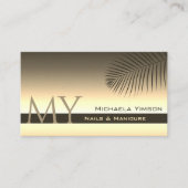 Bruin Gouden Gradiënt en Palmblad met Monogram Visitekaartje (Voorkant)