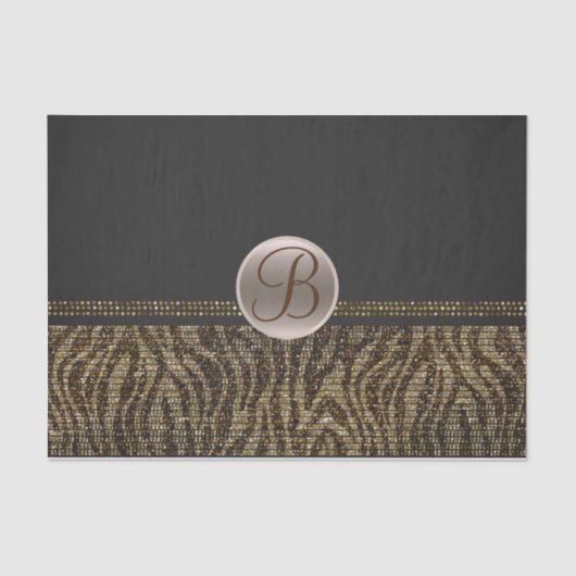 Bruin goudhoudende Zebra Sparkle Glam Monogram Ini Tissuepapier (Voorkant)