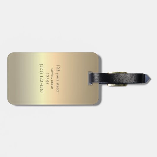 Bruin graniet en goudfolie olifant monogram bagagelabel (Achterkant horizontaal)