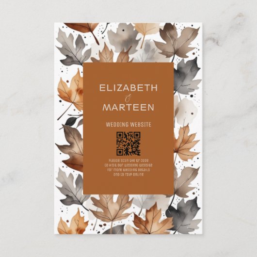 Bruin Grijs Herfst Bladeren Huwelijksuitnodiging Informatiekaartje (Voorkant)