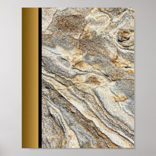 Bruin Grijs Marmeren Steen/Zwart Gouden Rand Art Poster