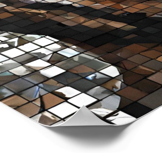 Bruin Grijs Mozaïek Mans Gezicht Wandkunst Poster (Hoek)