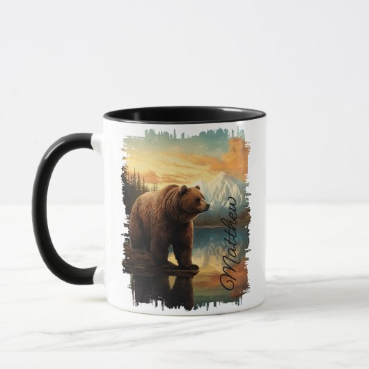 Bruin Grizzly Beer Mountain Lake Reflection Mok (Links)