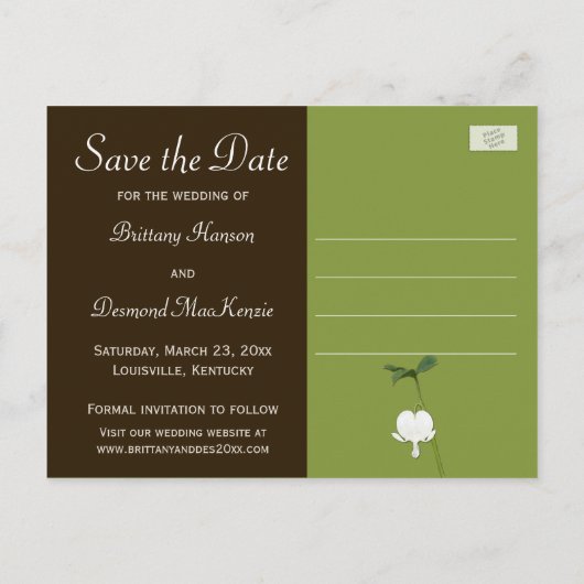 Bruin Groen Bloedend Hart Save the Date Briefkaart (Achterkant)