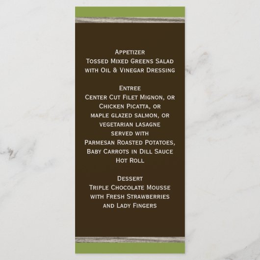 Bruin, Groen bloeding Menu Kaart (Achterkant)