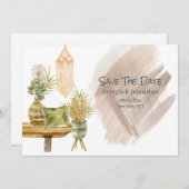 Bruin groen goud boho macrame landelijke potplante save the date (Voorkant / Achterkant)