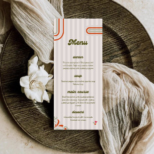 Bruin & Groen Retro Geïllustreerd Diner Huwelijk Menu