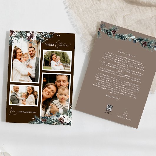 Bruin groen vier fotocollage feestdagenkaart