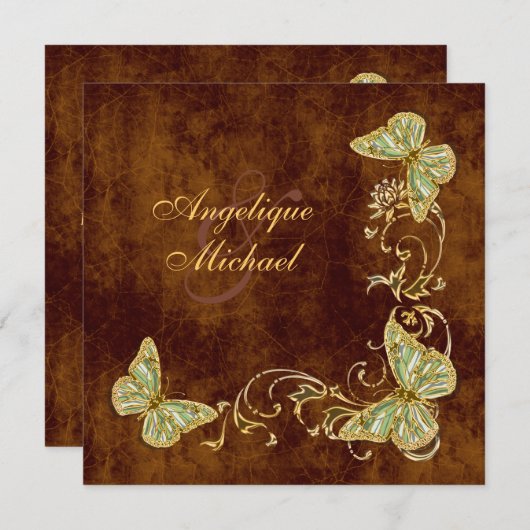 Bruin groene gouden bruiloft kaart (Voorkant / Achterkant)