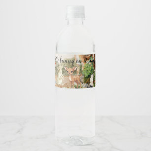 bruin-groene waterverf baby shower uitnodiging waterfles etiket