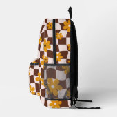 Bruin Groovy Daisy Bloemen Checkerboard Bedrukte Rugzak (Rechts)
