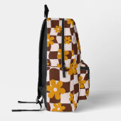 Bruin Groovy Daisy Bloemen Checkerboard Bedrukte Rugzak (Links)