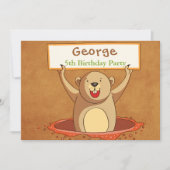 Bruin Groundhog Party Invitation Kaart (Voorkant)