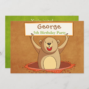 Bruin Groundhog Party Invitation Kaart