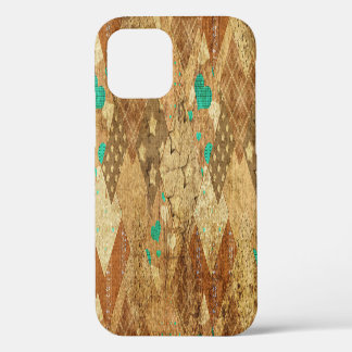 Bruin Grunge Quilt Sterren Harten iPhone 12 Hoesje