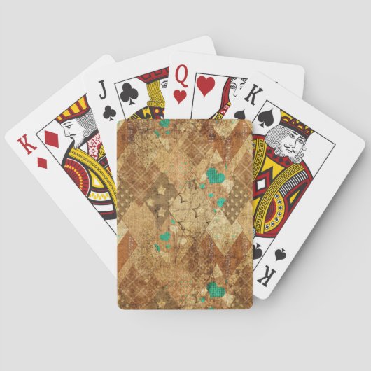 Bruin Grunge Quilt Sterren Harten Pokerkaarten (Achterkant)
